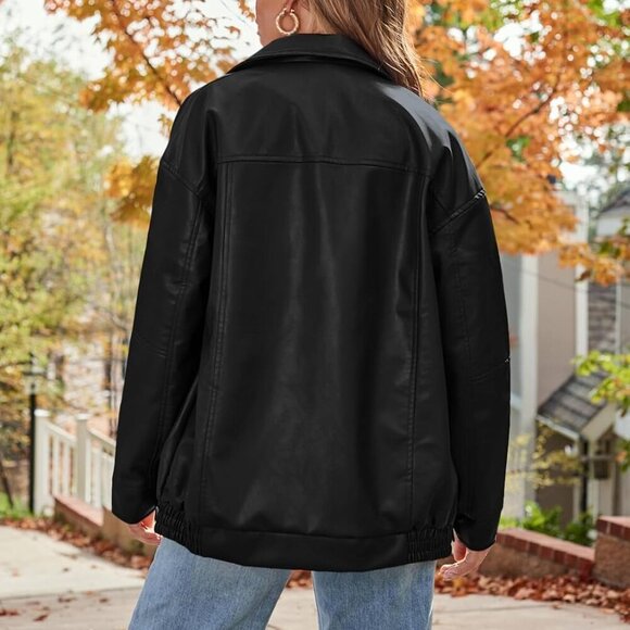 Women Oversized Faux Leather Motorcycle Coat for Fall/Winter - Picture 5 of 5